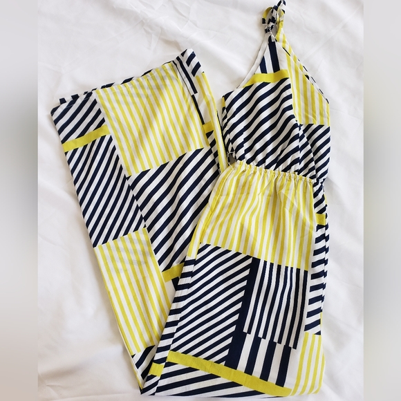 a peach Pants - Forever 21 Lightweight Jumpsuit Blue and Yellow Size S